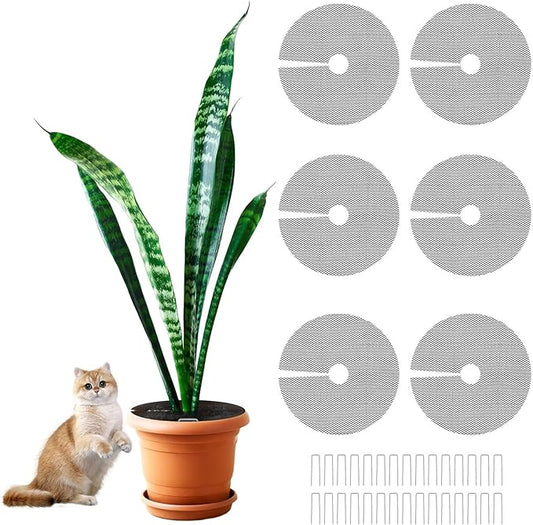 6Pcs Plant Pot Grids,11.8Inch Plant Pot Cover with 30 U-Shaped Nails, Cat Proof Protector for Potted Plants,Dig-Free Soil Cover & Flower Pot Grid Guard