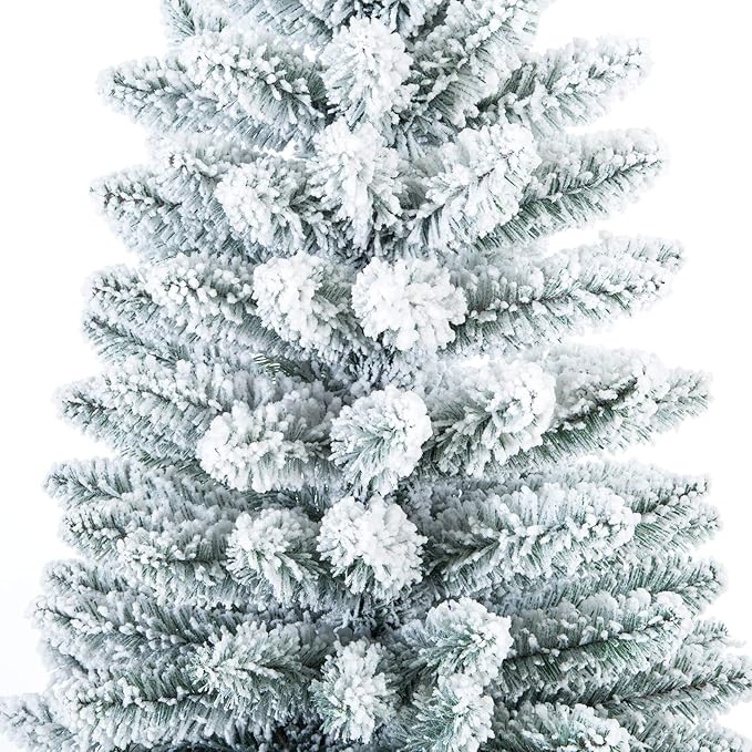 Artificial Christmas Trees,Classic Pencil Tree with White Snow Flocked,Unlit 6FT