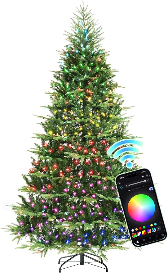 HOLLO STAR 7.5 ft Prelit Christmas Tree with 700 LED Lights, App Control, Aspen Artificial Christmas Tree, Multi-Color RGBW Lights, 2928 PE & PVC Branch Tips, for Home, Party