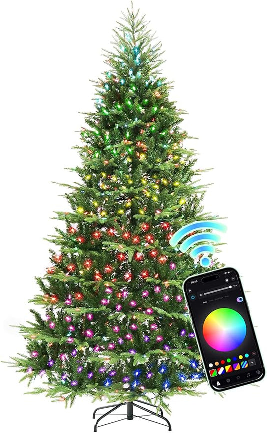 HOLLO STAR 6 ft Prelit Christmas Tree with 450 LED Lights, App Control, Aspen Artificial Christmas Tree, Multi-Color RGBW Lights, 1632 PE & PVC Branch Tips, Xmas Tree, for Home, Party