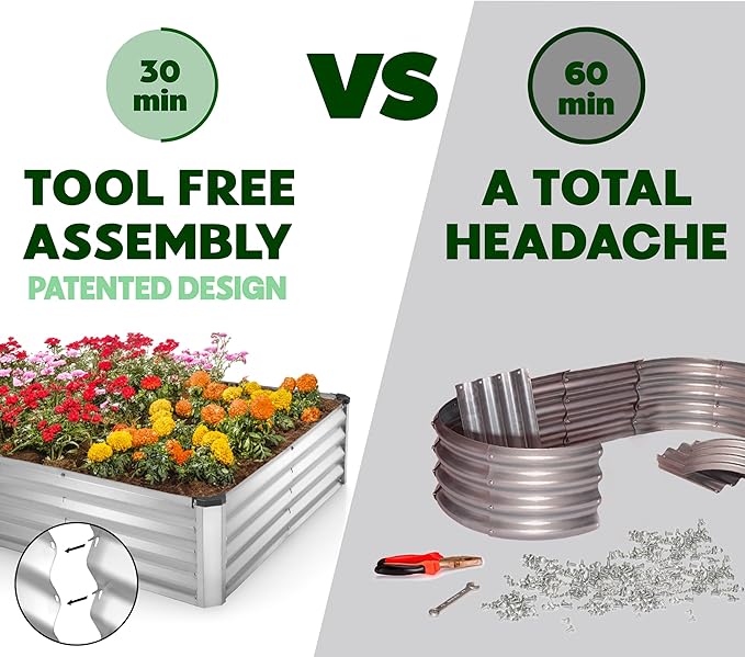 Galvanized Raised Garden Beds Outdoor // 6×3×1 ft Planter Raised Beds for Gardening, Vegetables, Flowers // Large Metal Garden Box (Silver) // Patented Tool-Free Design