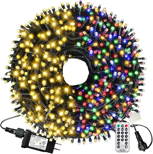 XTF2015 170ft 500 LED Christmas Lights Outdoor, 3 in 1 Color Changing Christms Tree Lights with 11 Modes and Remote for Outdoor Indoor Decor (Warm White & Multicolor & Combination) (170FT)