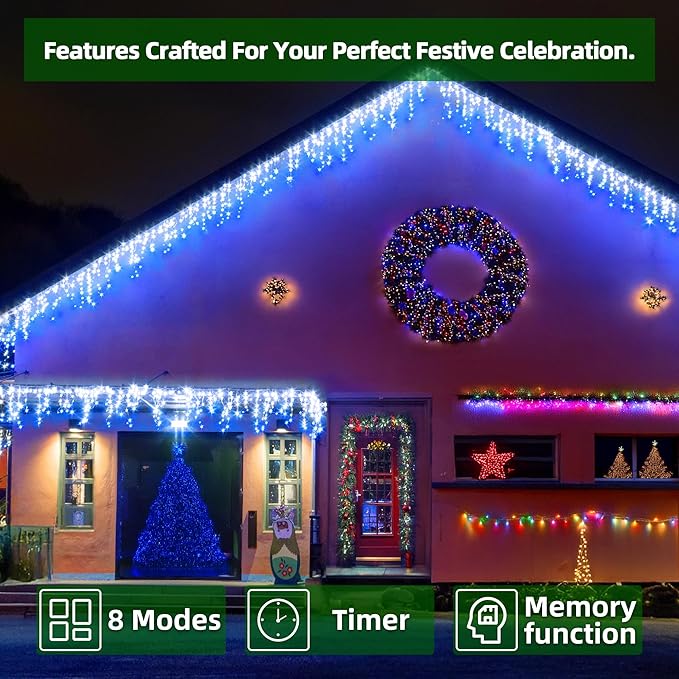 792 LED Christmas Lights with 176 Drops,82ft 8 Modes Fairy Hanging String Lights with Timer Waterproof, Plug-in Christmas String Lights for Holiday Wedding Party Christmas Decoration Blue & CoolWhite