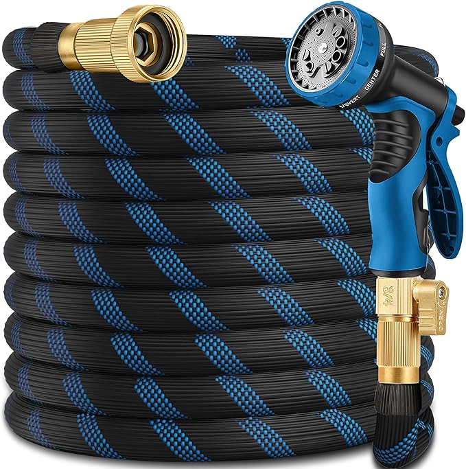 Garden Hose 50 ft -Heavy Duty Water Hoses - Flexible&Lightweight Car Washing Pipe with Strain Reliefs,Kink-free Rubber Hoses with Spray