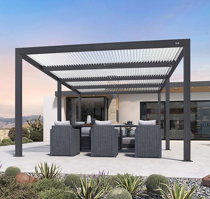 PURPLE LEAF Louvered Pergola 12' x 20' Outdoor Aluminum Pergola with Hidden Drainage System and White Adjustable Sun Shade Roof Patio Hardtop Oversized Pergolas for Outdoor Kitchen Bar Dining Lounge