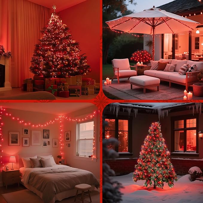 WBao Christmas Lights Indoor Outdoor 300LED 108ft, Super Bright LED Christmas String Lights with UL Certified, 8 Light Modes, Timer, Connectable & Waterproof for Trees, Patio, Xmas Party Decor, Red
