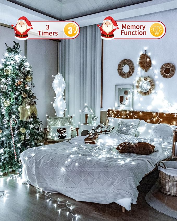 1200 LED 403FT Christmas Lights String Outdoor Indoor, Cold White Xmas Tree Lights, Plug in Twinkle Fairy Light with Remote Timer Dimmable for Room Yard Holiday Party Wedding Camping Decor