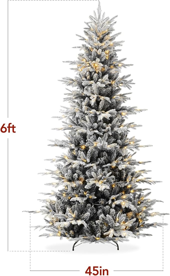 Best Choice Products Lighted Aspen Christmas Tree, 6ft Flocked Artifical Noble Fir, Pre-Lit White & Multicolored LED Lights Premium Holiday Décor - Black