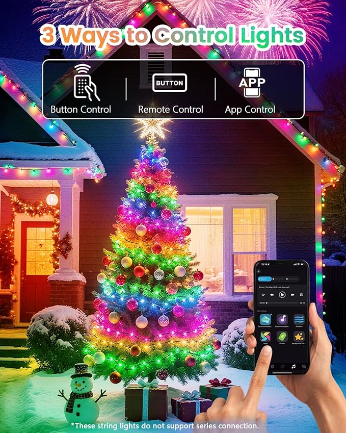 Smart Color Changing Christmas String Lights, 82FT 200LED App Control RGB LED String Lights with Remote & Timer, Waterproof Twinkle Christmas Tree Lights Indoor Outdoor Holiday Xmas Tree Decorations