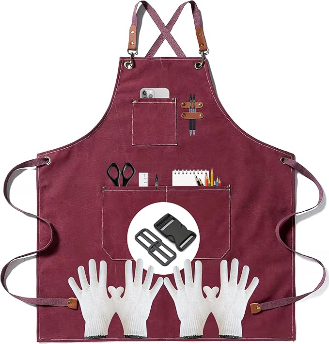 Heavy-Duty Canvas Tool Apron – Adjustable Cross-Back Work Apron with Pockets for Woodworking, Gardening & Crafts