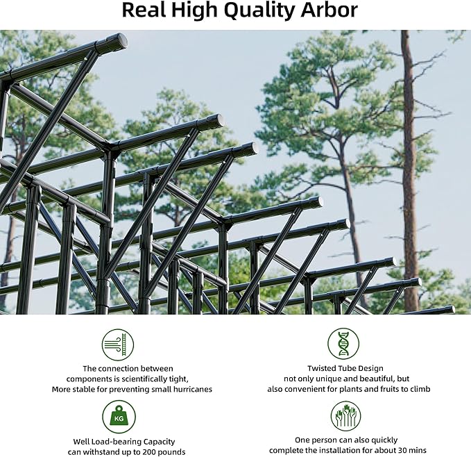 Flat Top Garden Arch Arbor Trellis, 11.81FT x 9.02FT Metal Pergola for Climbing Plants, Galvanized Steel Pipe with Plastic Coating, Decorations Pergola for Garden, Backyard, Lawn(Black)