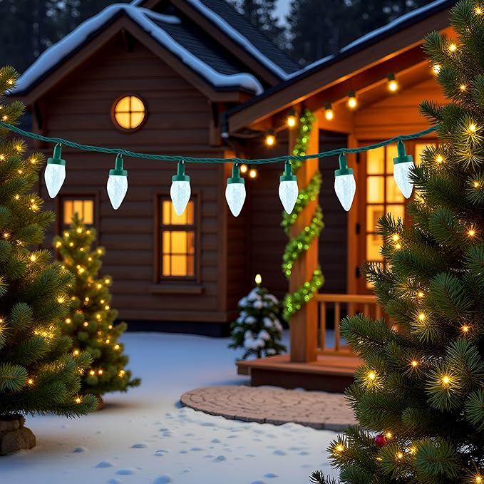 YULETIME Cool White C9 Strawberry LED Christmas Lights, 68 ft 100 Count 8" Spacing Waterproof Holiday String Light (Cool White - C9)