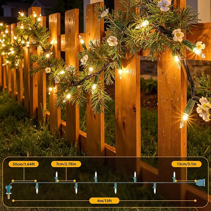 50-Count White Christmas Lights with Green Wire, 13FT Incandescent Bulbs Mini String Lights Connectable for Indoor, Christmas Tree, Outdoor, Classroom, Party, Garland, Xmas