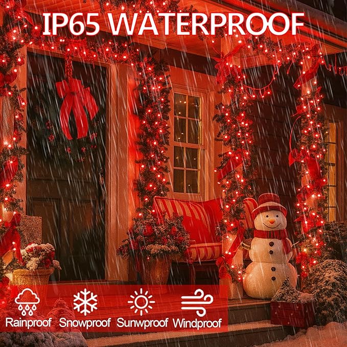 Extra-Long 144FT Solar String Lights for Outside, 2 Pack 400LED Solar Christmas Lights Outdoor, Waterproof Copper Wire with 8 Modes Twinkle Fairy Lights for Tree Garden Christmas Decorations (Red)