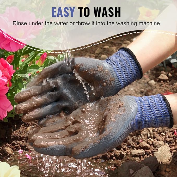 6 Pairs Gardening gloves for men, Garden gloves with rubber coating, Work gloves for Weeding, Digging, Raking, Pruning Flower Rose (Medium/8)