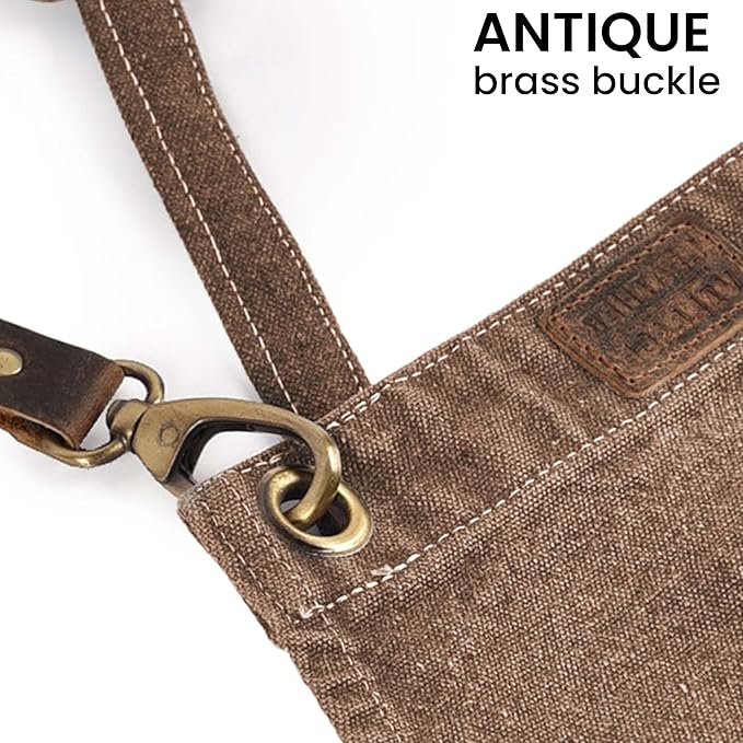 LEATHER VILLAGE Chef Aprons for Men Women with Large Pockets, Cotton Canvas Cross Back Adjustable Work Apron, Size M to XXL