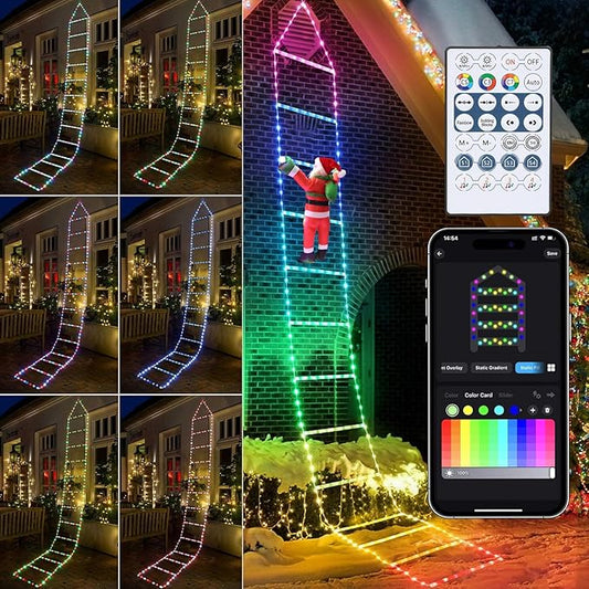 Toodour Christmas Decorations Lights, 10ft Smart RGB Christmas Decorative Lights with Santa Claus, Bluetooth & App Controlled Ladder Light - Music Sync Color Changing Xmas Light for Indoor Outdoor
