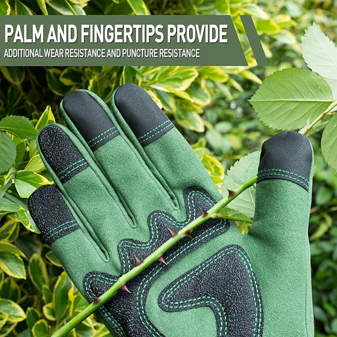 Gardening Gloves for Women Rose Pruning Thorn Proof Breathable Touchscreen Garden Gloves Long Forearm Protection Gauntlet Adjustable Flexible Working Gloves(Green, M)