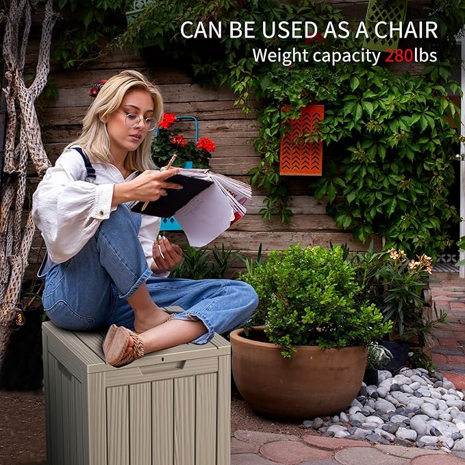 Two 28 GallonOutdoor Storage Box,Resin Deck Boxes Waterproof, IndoorOutdoor Bin for Package Delivery, Patio Cushions, Gardening Tools, Lockable, UV Resistant