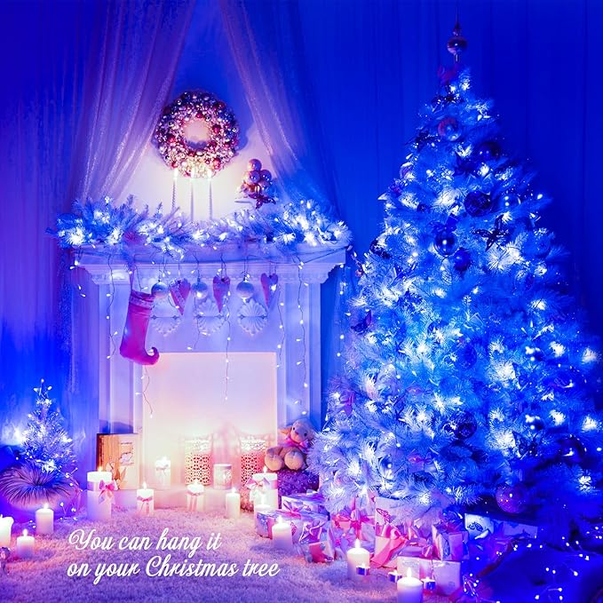 JMEXSUSS 600 Blue LED Halloween Lights Outdoor Waterproof 168ft Blue String Tree Lights Indoor Plug in 8 Modes for Bedroom Fireplace Halloween Party Xmas Christmas Decorations