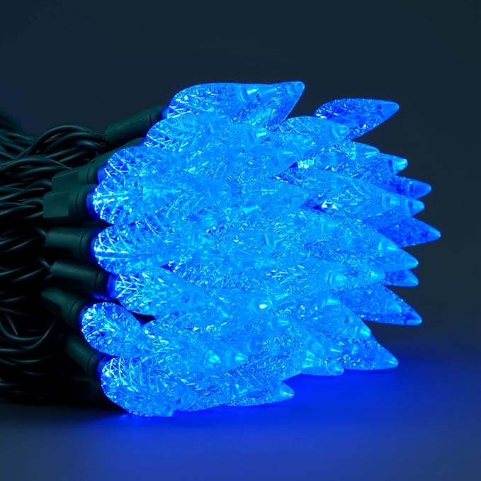 YULETIME Blue C6 Strawberry LED Christmas Lights, 33 ft 100 Count 4" Spacing One-Piece High Waterproof UL Certified String Light (Blue)