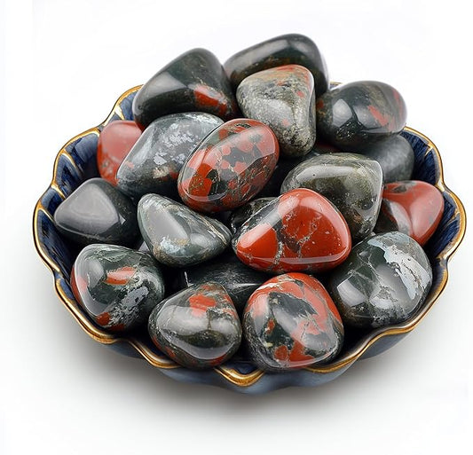 Polished Stone Set South African Blood Jasper Crystals, 0.8" Handpicked Tumbled Gemstones Rocks, Pebbles for Reiki, Chakra, Healing, Home Decor