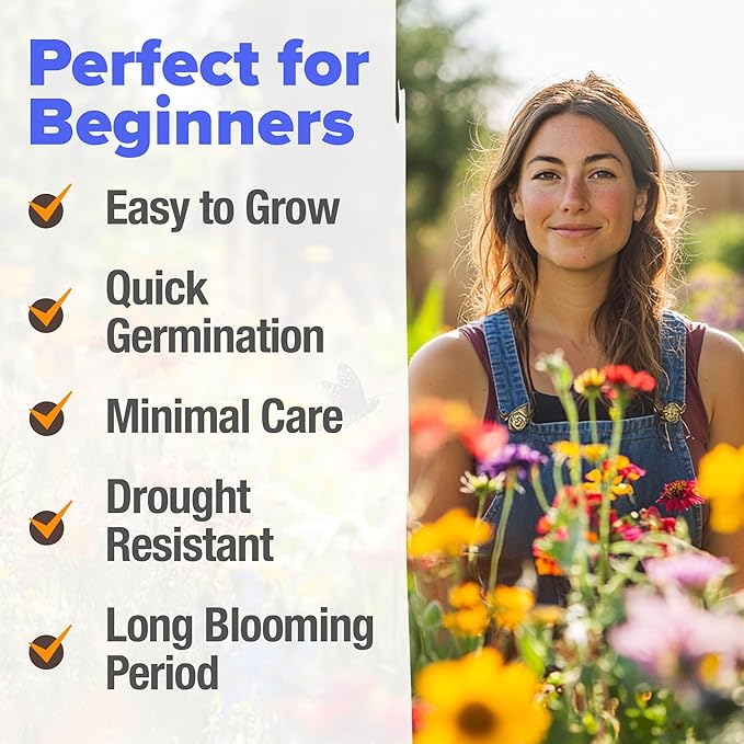 HOME GROWN Wildflower Seeds – 134,000+ Pure 𝗡𝗢𝗡-𝗚𝗠𝗢 𝗨𝗦𝗔 Seeds, No Filler – 23 Varieties Bulk Mix (3oz) for Birds & Butterflies – Annual & Perennial Wild Flowers for Fall Garden Planting