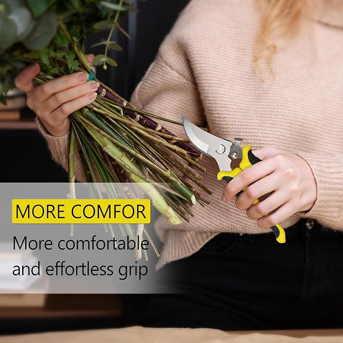 Pruning Shears Gardening Scissors Tools: 3pcs Outdoors&Indoor Garden Clippers, Rose Snips, Plant Clippers, Wood Pruner, Gardener Work Accessories for Flower Arrangement, Yard Landscaping (Yellow)