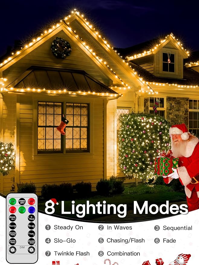 1000 LED 328 FT Outdoor Christmas Lights, IP67 Waterproof Twinkle String Lights with Remote 8 Modes and Timer Memory Function, Fairy Light for Holiday Garden Party Decorations(Warm White)