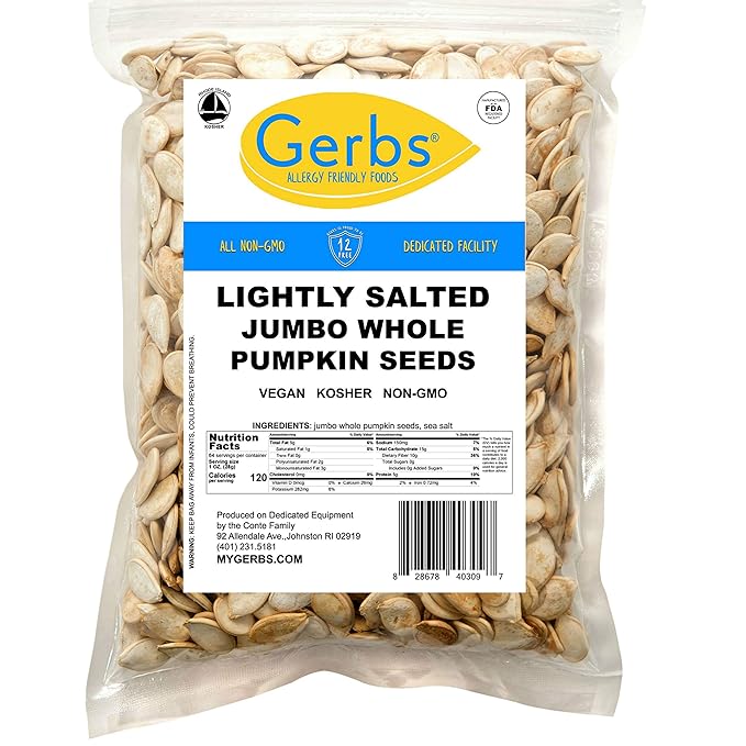 Jumbo Sized Lightly Sea Salted Pumpkin Seeds in Shell by Gerbs - 4 LBS - Top 11 Food Allergen Free & Non GMO - Premium Giant Size Whole Roasted Pepitas – COG USA