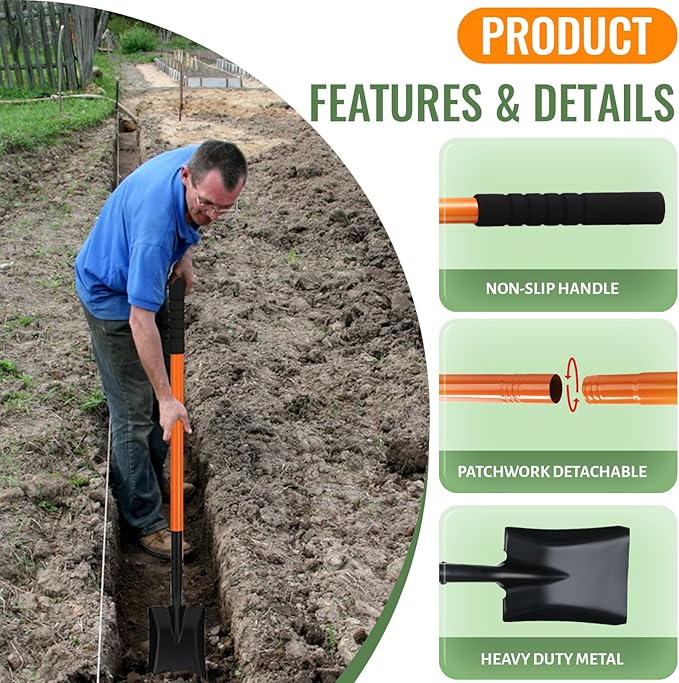 Shovel, Garden Shovels for Digging, Small Spade Square Trench Shovel with 43.3" Metal Handle,Mini Transfer Small Flat Shovels for Gardening,Planting,Digging,Landscaping,Camping,Kids Sand Beach Shovels