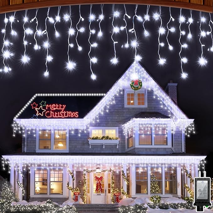 82FT LED Christmas Lights Outdoor with 176 Drops, Christmas Decorations Hanging Lights 616 LED 8 Modes, Outsite Fairy String Lights for Wedding Party Holiday Winter Wonderland Decorations Cool White