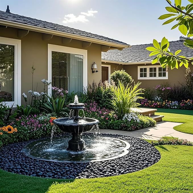 River Rocks 5 Lb, Pebbles for Indoor Plants 0.8"-1.5", Black Rocks for Outdoor Landscaping, Decorative Stones Vase Filler, Fish Tank, Fountain, Succulents, Flower Bed, Black