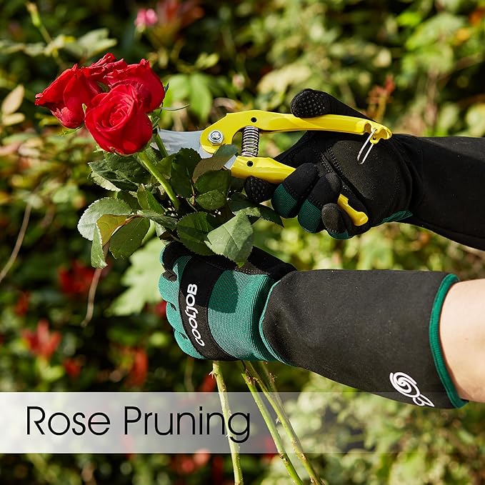 COOLJOB Thorn Proof Rose Pruning Garden Gloves for Men, Long Sleeve Padded Yard Work for Bush, Blackberry, Cactus, Heavy Duty/Puncture Resistant/Machine Washable, Large, Green