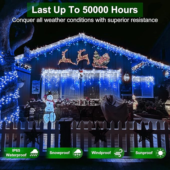 792 LED Christmas Lights with 176 Drops,82ft 8 Modes Fairy Hanging String Lights with Timer Waterproof, Plug-in Christmas String Lights for Holiday Wedding Party Christmas Decoration Blue & CoolWhite