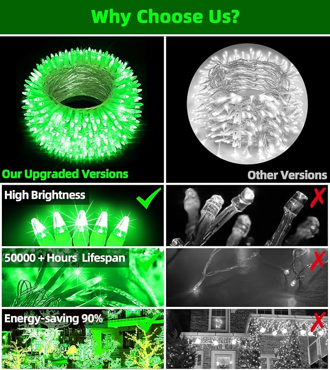 300LED Chrstmas Lights, 75ft Indoor Outdoor Christmas String Lights with 12 Modes, Green Christmastree Lights with Timer Dimmable Connectable for Fence Garden Xmas Wedding Party Decor Green