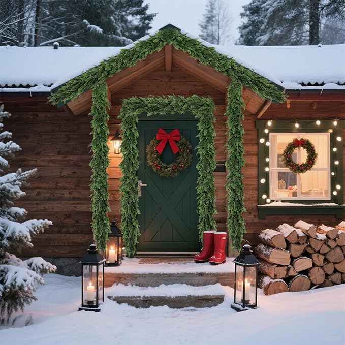 6FT Artificial Christmas Cedar Garland, Realistic Greenery Garlands Soft and Thick Cedar Pine Garland for Mantle Table Fireplace Door Stairs Holiday Christmas Decoration Outdoor Indoor(1pcs)