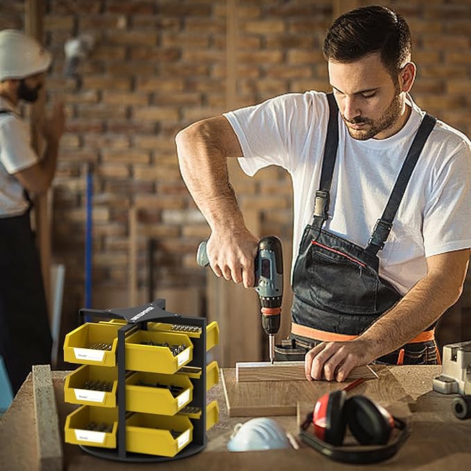 UNITEDPOWER Rotating Storage Bins, Tool Organizer, Hardware Crafts, Small Parts, Nuts and Bolts, Revolving 12 Bins Storage for Workshop, Shed, Garage, Home