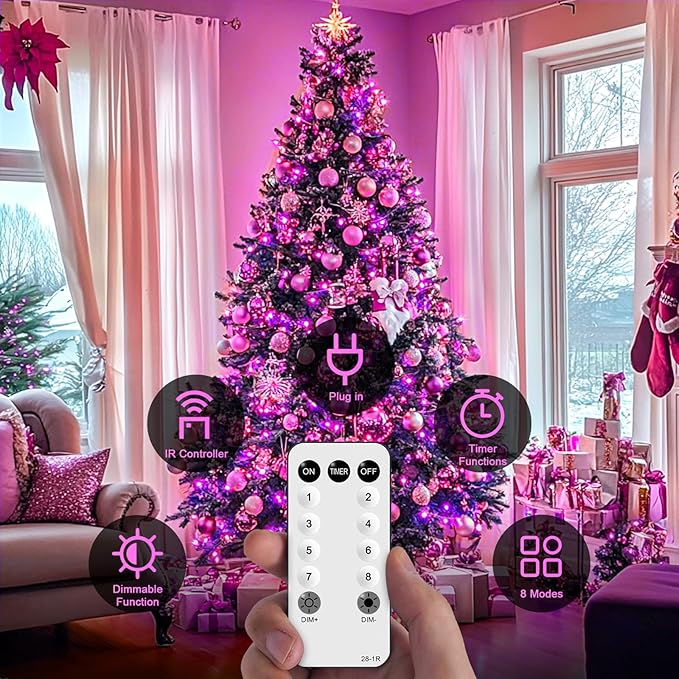 JMEXSUSS 600 LED Pink Christmas Lights for Decorations, 168ft Pink String Fairy Lights Indoor Outdoor Clear Wire for Girl's Room Bedroom Brithday Party Yard Decor