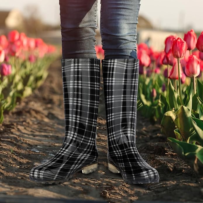 DaeRainy Tall Rain Boots for Women, Knee High Waterproof Slip On Garden Boots