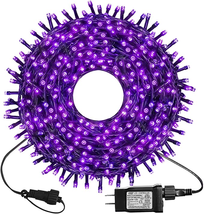 kemooie 300 LED Purple Halloween Lights, 99FT Connectable 8 Lighting Modes Plug in Fairy Lights, Waterproof for Outdoor, Halloween Christmas Wedding Party Garden Decorations (Purple