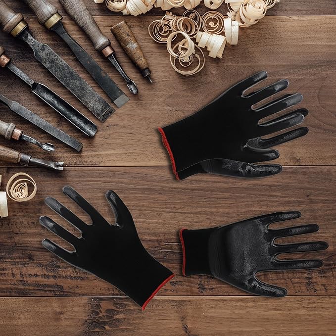 72 Pairs Gardening Work Gloves, Bulk Rubber Coated, Large, Black, 144 Count