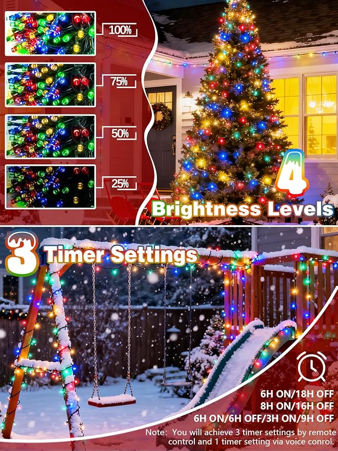 Voice Controlled Christmas Lights with Remote, 165 FT 500 LED String Lights Indoor Outdoor with 12 Modes 3 Timers, Dimmable Twinkle Light Plug in Waterproof for Xmas Tree Party Decor, Multicolor