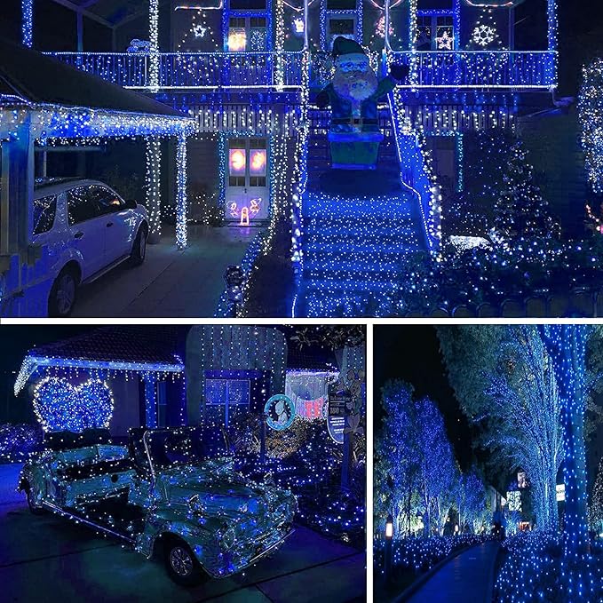 75.8 FT 200 LED Blue Christmas String Lights Outdoor & Indoor, Timer & Memory Function & 8 Modes, Extendable Ultra Bright Green Wire Mini Twinkle Lights for Xmas Tree Patio Holiday Party Garden Decor
