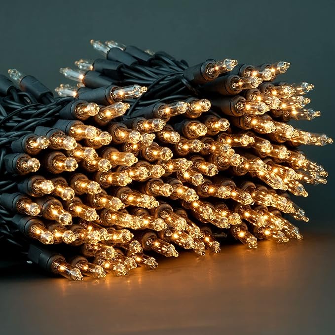 YULETIME 200 Clear Christmas Lights with Black Wire, Pack of 2 Strands of 21 ft 100 Count UL Certified Incandescent Mini String Light (Clear - Black Wire)