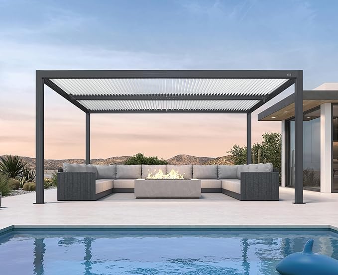 PURPLE LEAF Louvered Pergola 12' x 16' Outdoor Aluminum Pergola with Hidden Drainage System and White Adjustable Sun Shade Roof Patio Hardtop Large Pergolas for Patio Dining Lounge Poolside Fire Pit