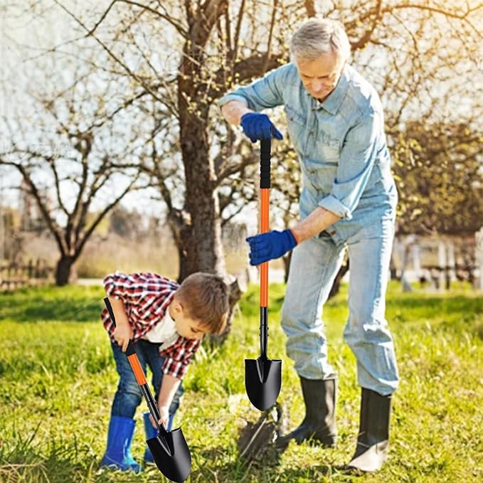 Small Shovel for Digging with Metal Handle, 43.7 Inch Heavy Duty Garden Shovel, Trench Shovels Ideal for Digging Gardening Trenching Planting Camping Transferring Scooping, Orange