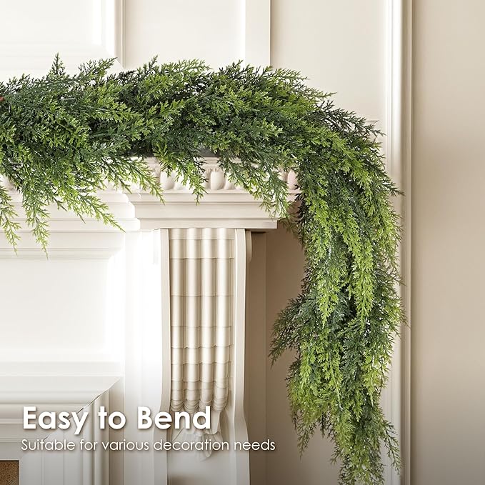 WBHome Real Touch Juniper Garland for Christmas Holiday Seasonal Outdoor/Indoor Home Decor, 6FT Long