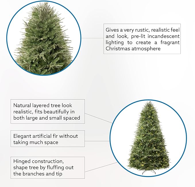 Camden 6.5ft Prelit Artificial Christmas Tree with Foot Pedal, 2041 Branch Tips, 400 Warm Lights and Metal Stand, 51" Wide Realistic Hinged Christmas Tree with Lights by Naomi Home