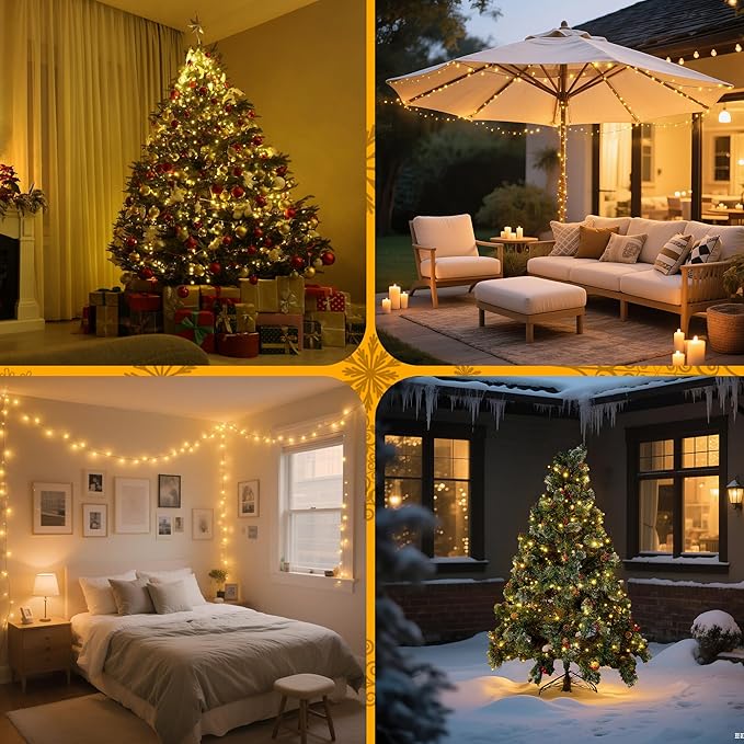 WBao Christmas Lights Indoor Outdoor 300LED 108ft, Super Bright LED Christmas String Lights with UL Certified, 8 Modes, Timer, Connectable & Waterproof for Trees, Patio, Xmas Party Decor, Warm White